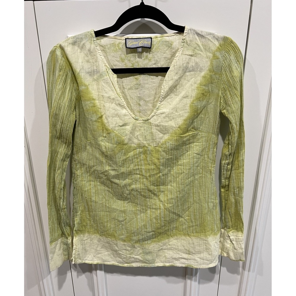 Green Coast Womens 100% Cotton Tie Dye Top Size 38 Medium Lime Green Boho Hippie